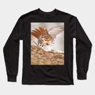 Fox Sparrow with tail feathers fanned out Long Sleeve T-Shirt