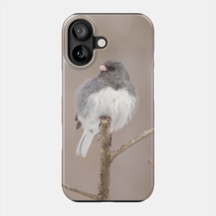 Fluffy Dark Eyed Junco with brown/tan blurred background Phone Case