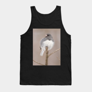 Fluffy Dark Eyed Junco with brown/tan blurred background Tank Top