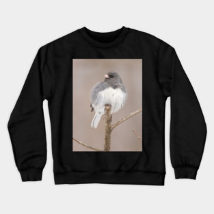 Fluffy Dark Eyed Junco with brown/tan blurred background Crewneck Sweatshirt