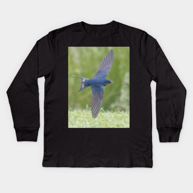 Barn Swallow in Flight Kids Long Sleeve T-Shirt by BirdsnStuff