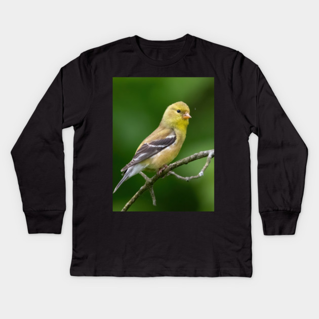 American Goldfinch on a beautiful Spring Day Kids Long Sleeve T-Shirt by BirdsnStuff