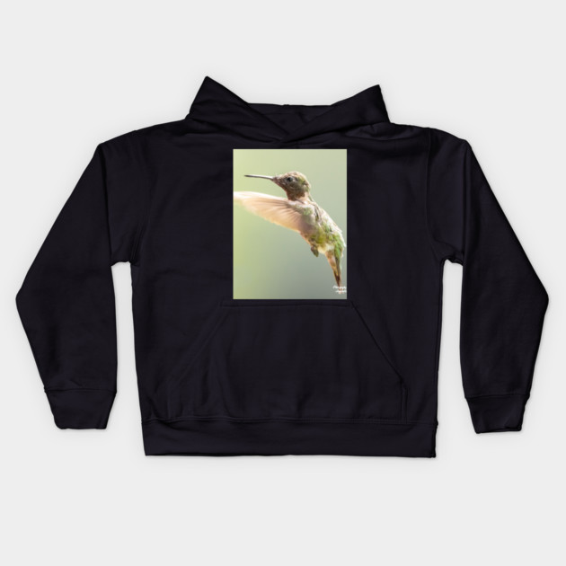 Ruby-throated Hummingbird in flight Kids Hoodie by BirdsnStuff