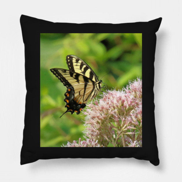 Butterfly on pink purple flowers Pillow by BirdsnStuff