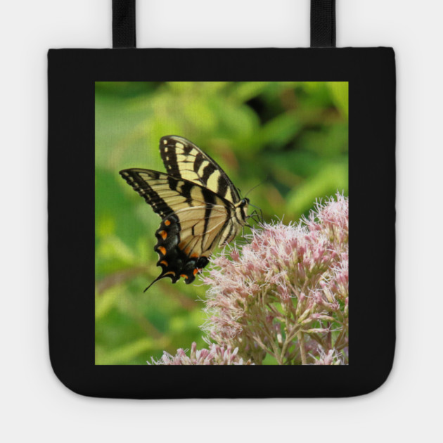 Butterfly on pink purple flowers Tote by BirdsnStuff