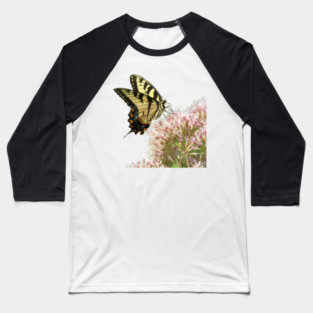 Butterfly on pink flowers with no background Baseball T-Shirt