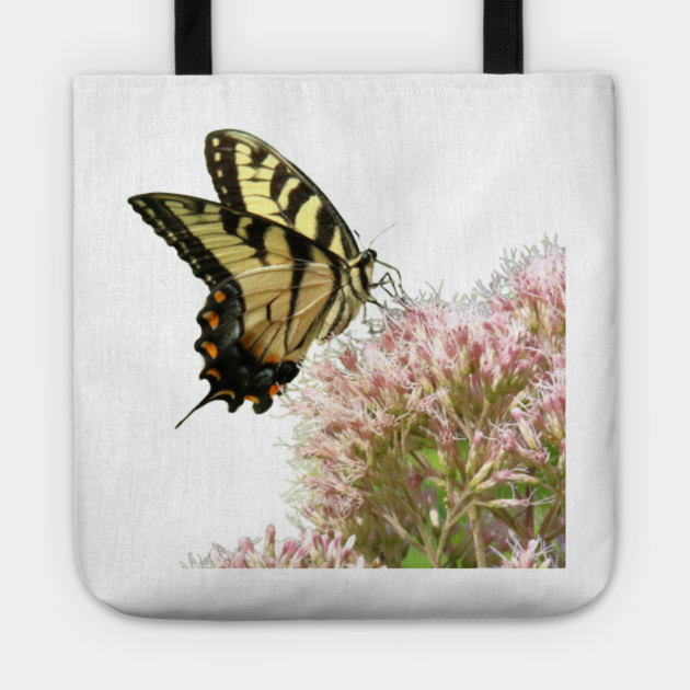 Butterfly on pink flowers with no background Tote by BirdsnStuff