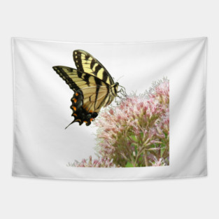 Butterfly on pink flowers with no background Tapestry