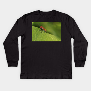Red and black beetle on a leaf Kids Long Sleeve T-Shirt
