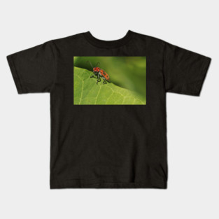 Red and black beetle on a leaf Kids T-Shirt