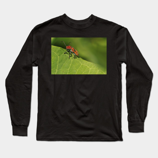 Red and black beetle on a leaf Long Sleeve T-Shirt by BirdsnStuff