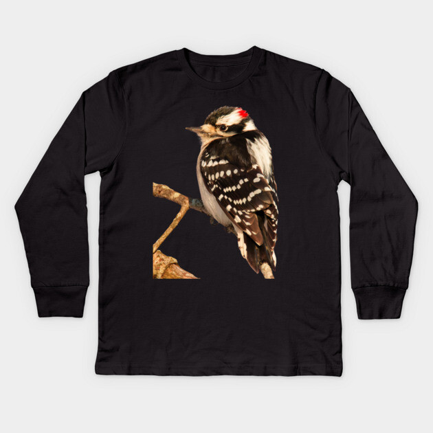 Downy Woodpecker with no background Kids Long Sleeve T-Shirt by BirdsnStuff