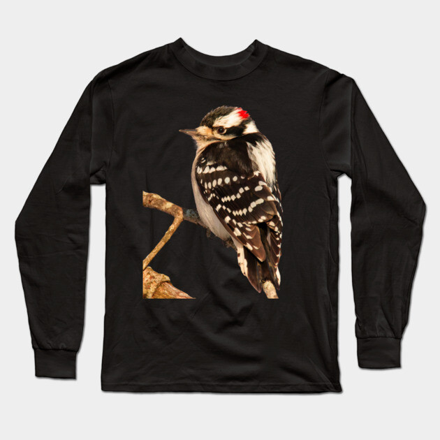 Downy Woodpecker with no background Long Sleeve T-Shirt by BirdsnStuff