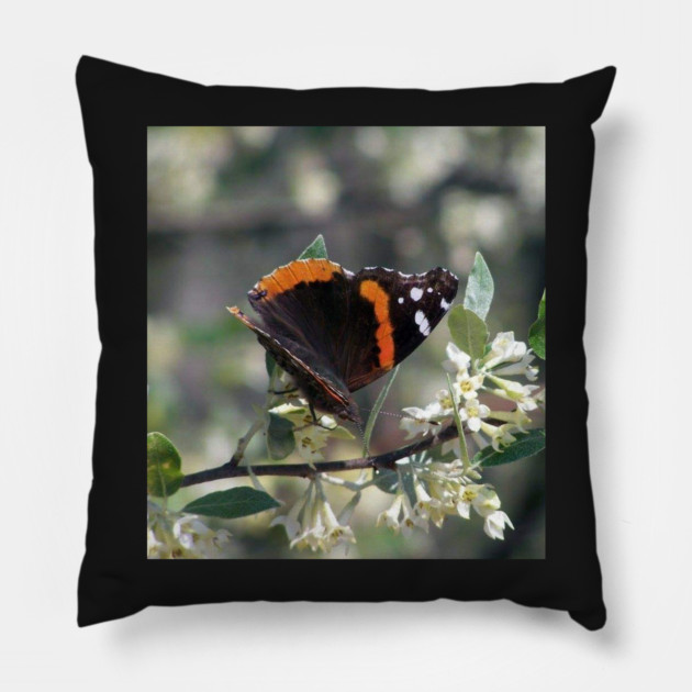 Orange and Black Butterfly with white spots Pillow by BirdsnStuff