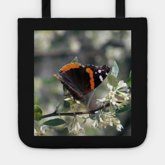 Orange and Black Butterfly with white spots Tote by BirdsnStuff