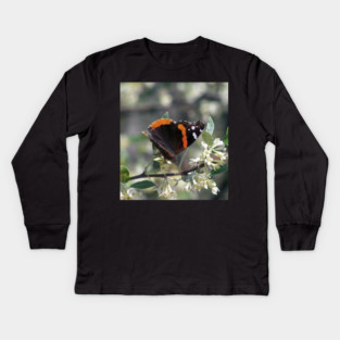 Orange and Black Butterfly with white spots Kids Long Sleeve T-Shirt