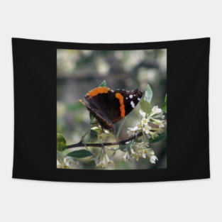 Orange and Black Butterfly with white spots Tapestry
