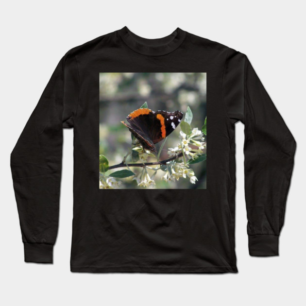 Orange and Black Butterfly with white spots Long Sleeve T-Shirt by BirdsnStuff