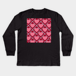 Red and Pink Hearts Kids Long Sleeve T-Shirt