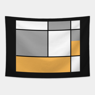 Squares and Rectangles  Gold , Grey, and White Tapestry