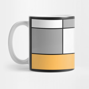 Squares and Rectangles  Gold , Grey, and White Mug