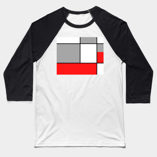Squares and Rectangles  Red , Grey, and White Baseball T-Shirt by BirdsnStuff