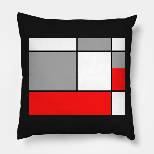 Squares and Rectangles  Red , Grey, and White Pillow by BirdsnStuff