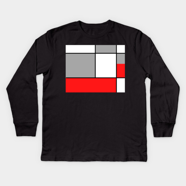 Squares and Rectangles  Red , Grey, and White Kids Long Sleeve T-Shirt by BirdsnStuff