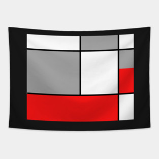 Squares and Rectangles  Red , Grey, and White Tapestry
