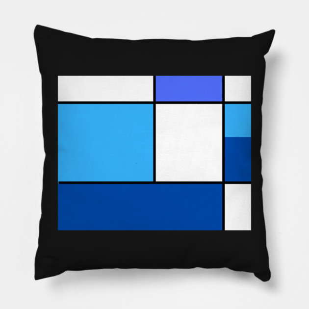 Squares and Rectangles  Blue, Light Blue, White Pillow by BirdsnStuff