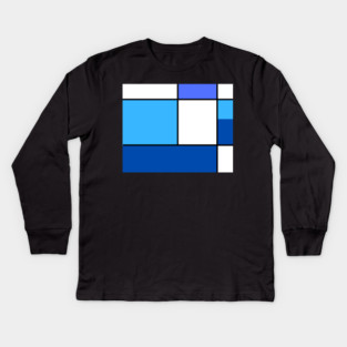 Squares and Rectangles  Blue, Light Blue, White Kids Long Sleeve T-Shirt