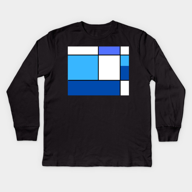 Squares and Rectangles  Blue, Light Blue, White Kids Long Sleeve T-Shirt by BirdsnStuff