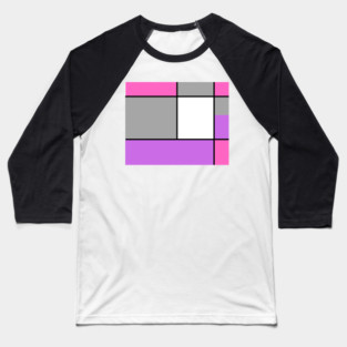 Squares and Rectangles, Pink, Grey, Purple, and White Baseball T-Shirt