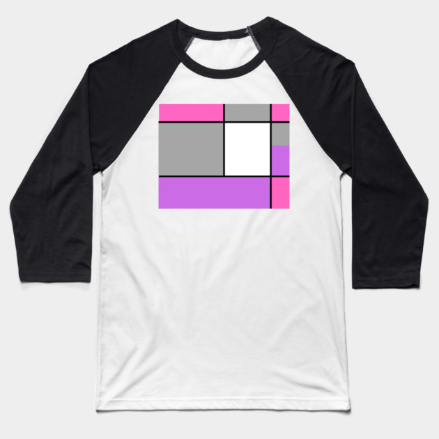 Squares and Rectangles, Pink, Grey, Purple, and White Baseball T-Shirt by BirdsnStuff