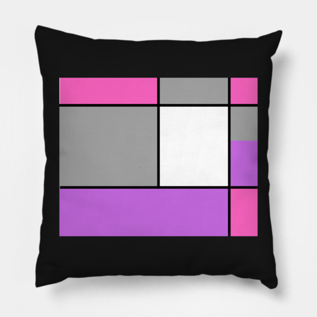 Squares and Rectangles, Pink, Grey, Purple, and White Pillow by BirdsnStuff