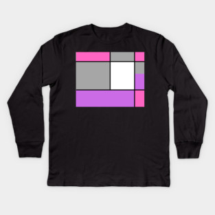 Squares and Rectangles, Pink, Grey, Purple, and White Kids Long Sleeve T-Shirt