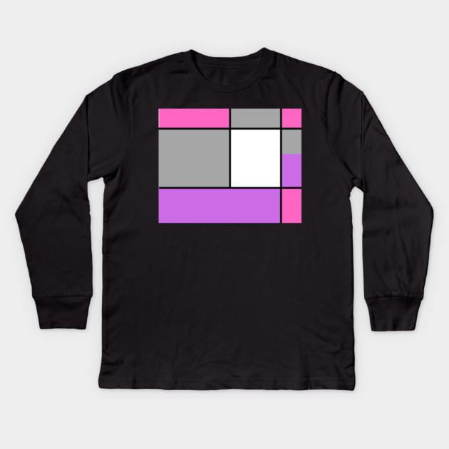 Squares and Rectangles, Pink, Grey, Purple, and White Kids Long Sleeve T-Shirt by BirdsnStuff