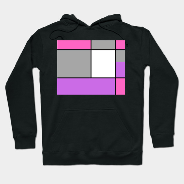 Squares and Rectangles, Pink, Grey, Purple, and White Hoodie by BirdsnStuff