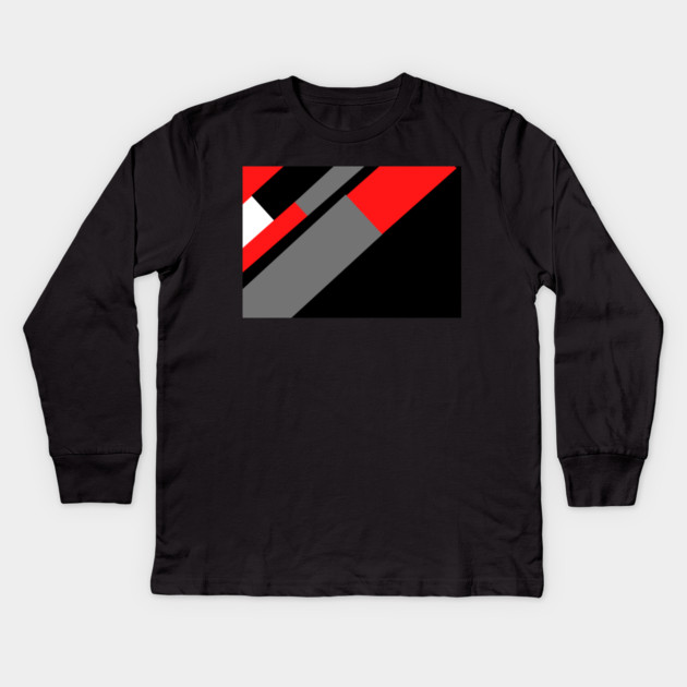 Red, Black, and White and Grey Pattern Kids Long Sleeve T-Shirt by BirdsnStuff