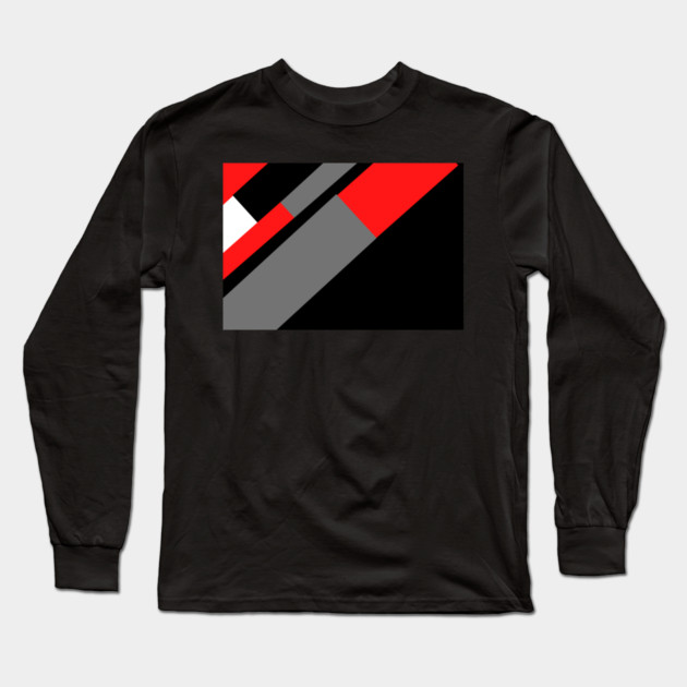 Red, Black, and White and Grey Pattern Long Sleeve T-Shirt by BirdsnStuff