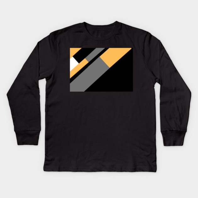 Gold, White, Black, and Grey Rectangle and Triangle pattern Kids Long Sleeve T-Shirt by BirdsnStuff
