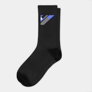 Blue,, White, Black, and Grey Rectangle and Triangle pattern Socks