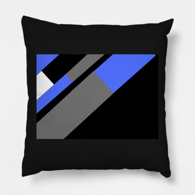 Blue,, White, Black, and Grey Rectangle and Triangle pattern Pillow by BirdsnStuff