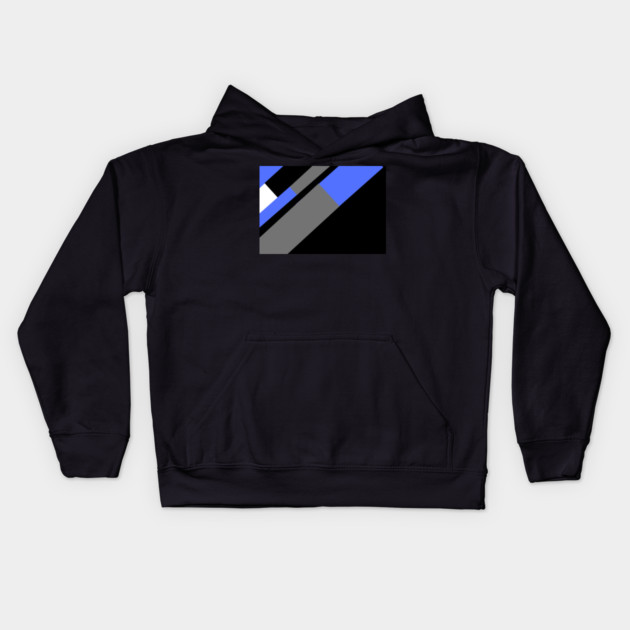Blue,, White, Black, and Grey Rectangle and Triangle pattern Kids Hoodie by BirdsnStuff