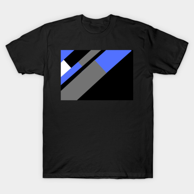 Blue,, White, Black, and Grey Rectangle and Triangle pattern T-Shirt by BirdsnStuff