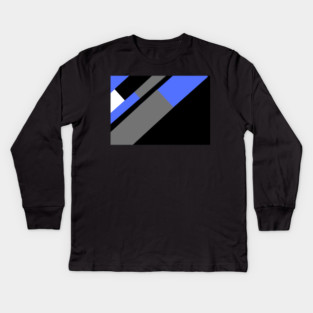 Blue,, White, Black, and Grey Rectangle and Triangle pattern Kids Long Sleeve T-Shirt