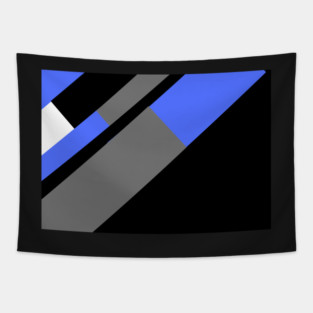Blue,, White, Black, and Grey Rectangle and Triangle pattern Tapestry