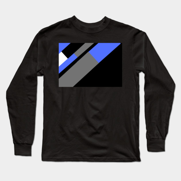 Blue,, White, Black, and Grey Rectangle and Triangle pattern Long Sleeve T-Shirt by BirdsnStuff