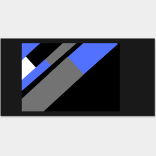 Blue,, White, Black, and Grey Rectangle and Triangle pattern Posters and Art