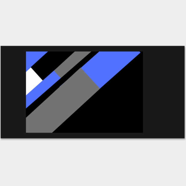 Blue,, White, Black, and Grey Rectangle and Triangle pattern Wall Art by BirdsnStuff